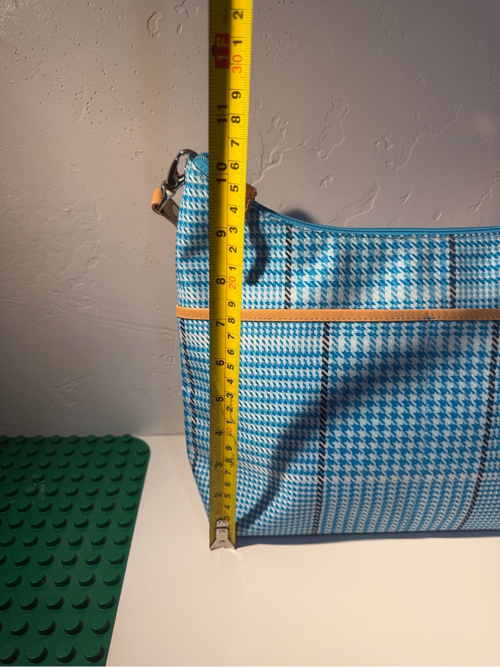 Ralph Lauren Houndstooth Shoulder Bag Vintage Plaid Fabric Purse with Leather - Picture 7 of 12